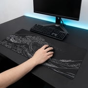 Large Japanese Sea Wave Mouse Pad, 31.5 x 11.8 Inch Extended Anime Gaming Desk Pad, Black Kanagawa Mat with Non-Slip Rubber Base, 3mm Thick Long Mousepad for Keyboard and Mouse