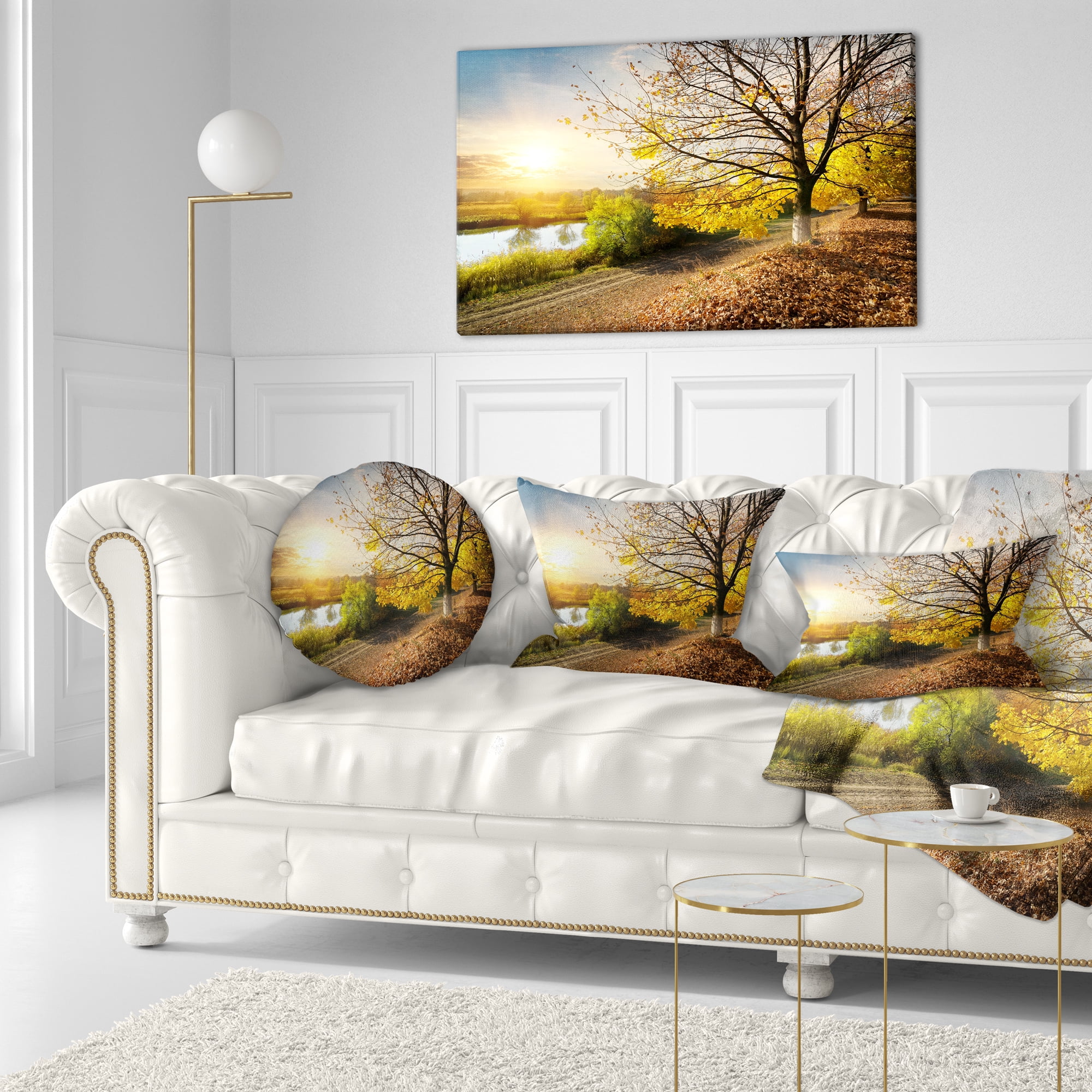 Designart Beautiful Road by the River - Landscape Printed Throw Pillow - 12x20