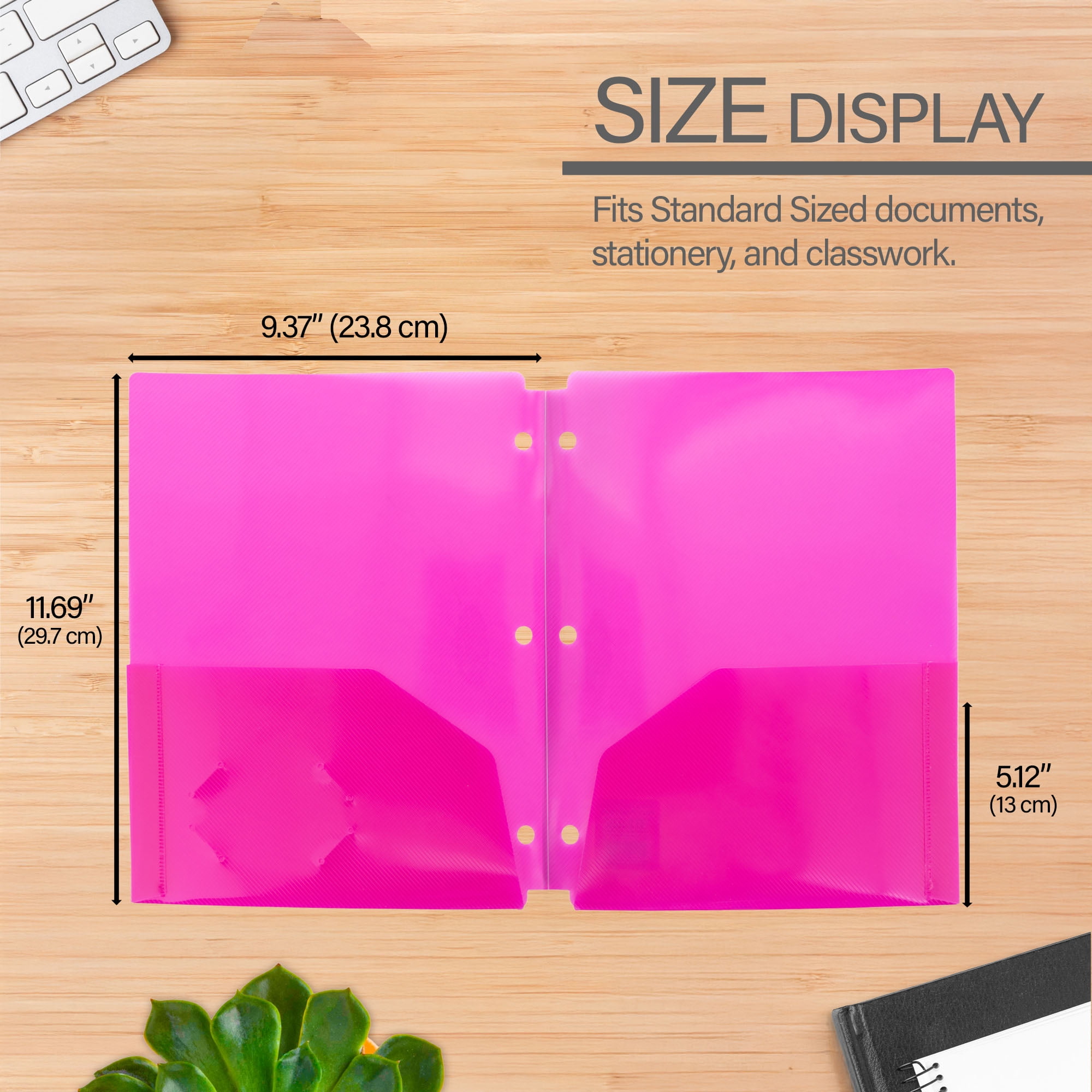 BAZIC 2 Pockets Poly Folder Portfolio, 3 Hole Document Folders, 6-Pack