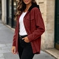 thumbnail image 4 of Inleife Women's Corduroy Hooded Jacket, Button-Down Casual Shacket with Chest Flap Pockets & Long Sleeves, 4 of 6
