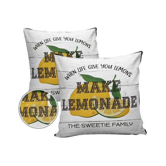 Pack of 2 Outdoor Pillow Covers, Yellow Lemon Lemonada Vintage Wood Background Waterproof Square Throw Pillowcase Cushion Decorative Pillow Covers for Couch Patio Tent, 16x16 in