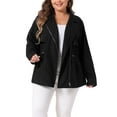 thumbnail image 1 of Chaqueta de moto con cuello de solapa y cintura con cordón para mujer de tallas grandes Agnes Orinda 2X negra, 1 of 6