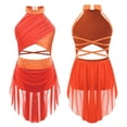 thumbnail image 1 of TiaoBug Robe de Danse Lyrique pour Filles Jupe Asymétrique à Sequins Col Licou Justaucorps de Patinage Artistique Robe Orange Fluorescent 16, 1 of 6