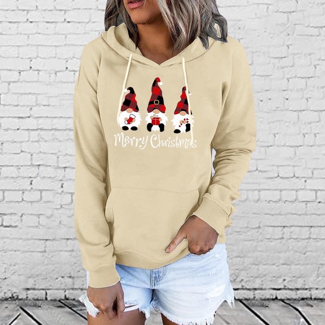 EGNMCR Chandail en Molleton de Noël Mode Décontractée pour Femmes Blouse à Manches Imprimées Chandail à Capuche Chandail en Molleton Chandails à Capuchon pour Femmes