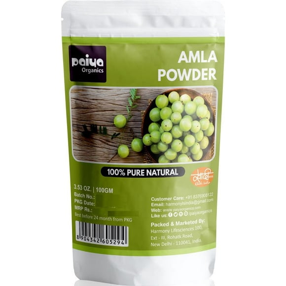 Paiya Organics 100% Pure Natural Amla Powder, Indian Gooseberry, Great For Hair Conditioning & Hair Coloring Mixture, Natural Vitamin C & Antioxidants | 100gm 0.2lbs