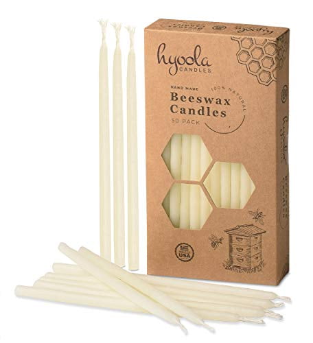Hyoola White 50 Pk 9 Inch x 1/4 Handmade All Natural Beeswax Taper Candles 