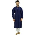 thumbnail image 5 of Atasi Men's Blue Designer Kurta Pyjama Set Long Cotton Shirt Wear-Small, 5 of 7