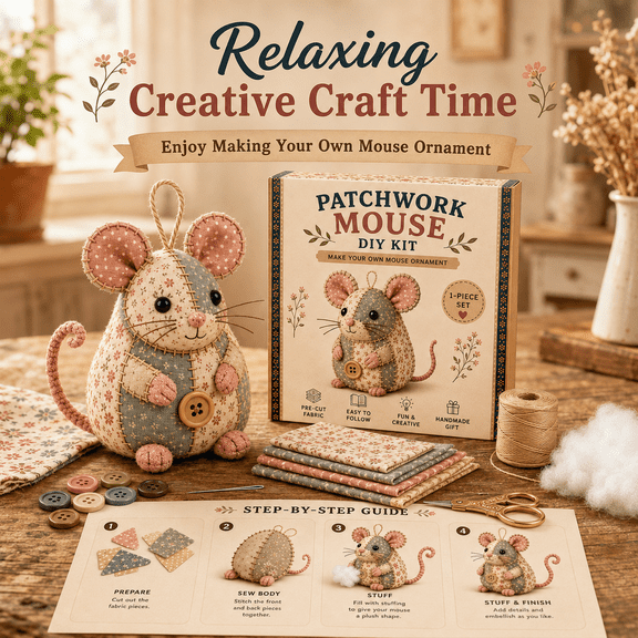 3 Styles ABC Patchwork Mouse Handmade Gift Kit, Delicate Sewing Craft Set, Creative Handicraft Making Kit for Various Festival Gifting -Style A