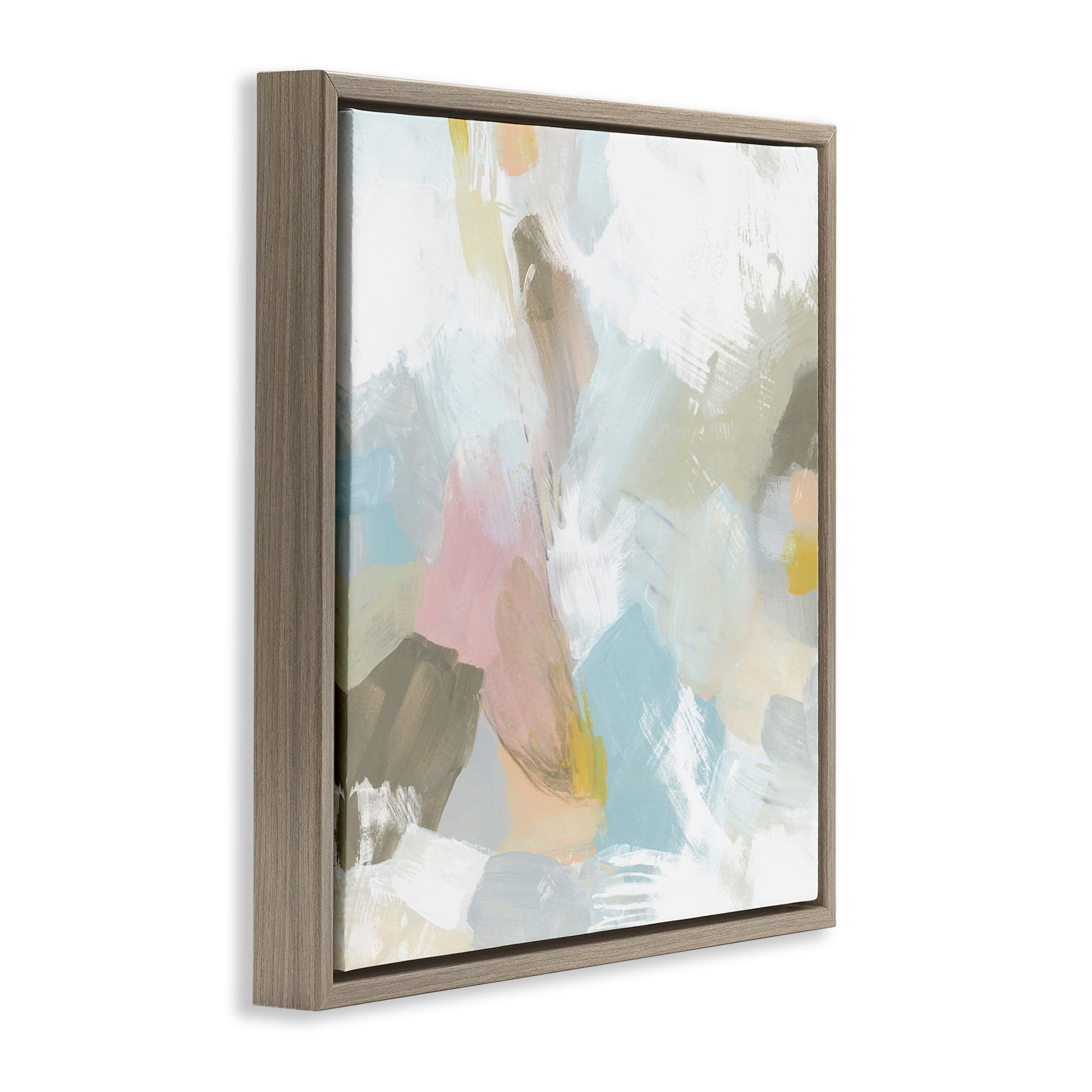 Stupell Industries Pastel Streaks on White Abstract Painting Brown Floater Framed Canvas Art Print Wall Art, 18 x 18