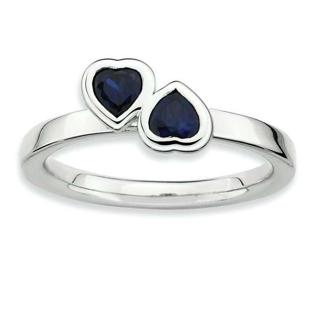 Sterling Silver Stackable Expressions Cr. Sapphire Double Heart Ring Size 6