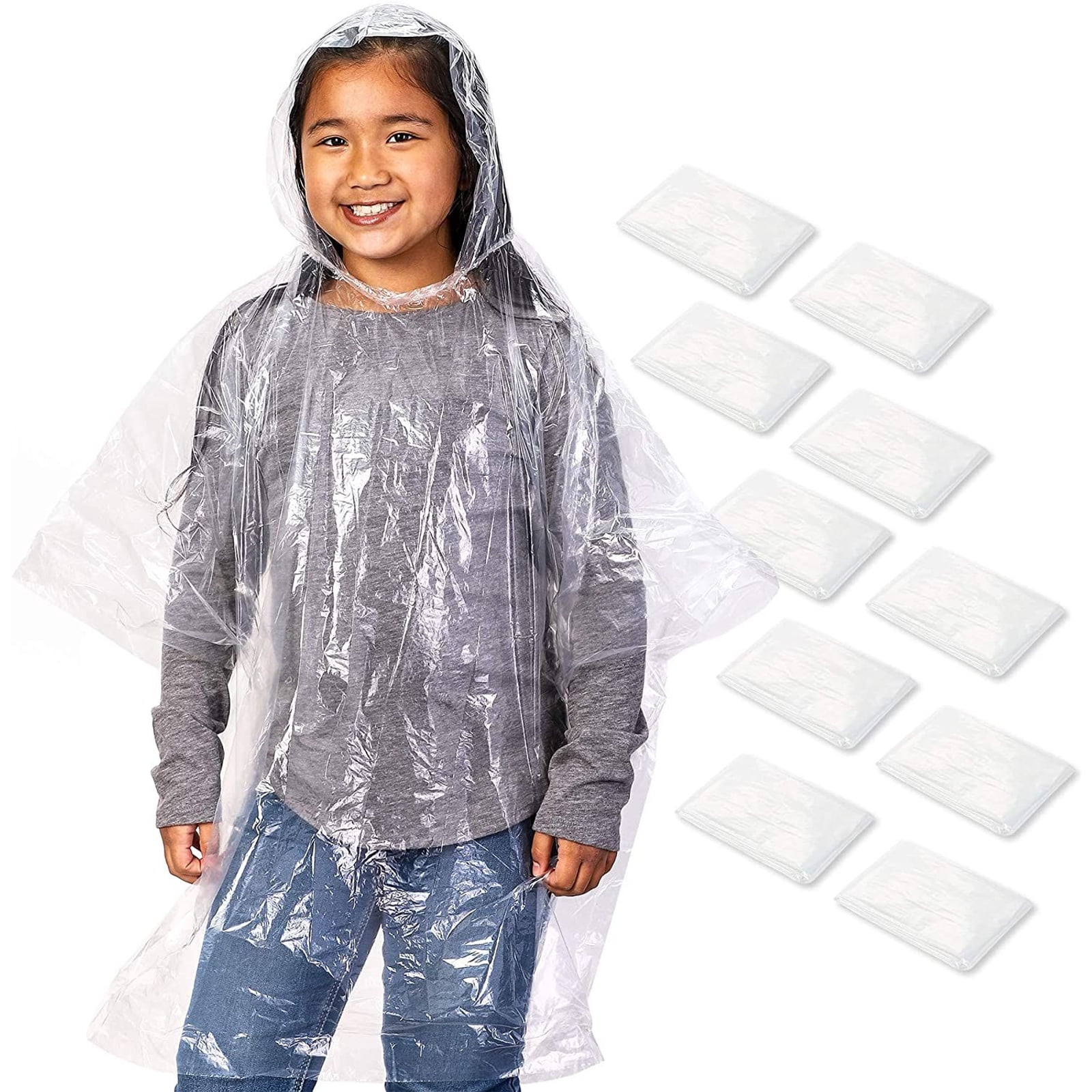 10 Pack Disposable Kids Rain Ponchos 