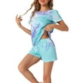 thumbnail image 4 of INSPIRE CHIC Women's Pajama Set Tie Dye Print Short Sleeves Tops and Shorts 2 Pcs Lounge Sets M Purple, 4 of 5