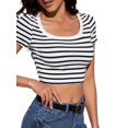 thumbnail image 6 of KelaJuan Women Short Sleeve T-Shirts Summer Stripe Basic Fitted Crop Tops for Party Streetwear, 6 of 6