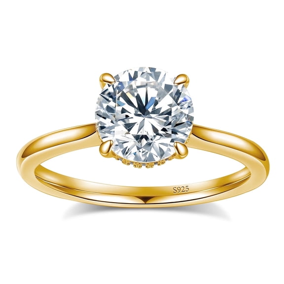 Aurora&Fiori 1.5CT Round Moissanite Engagement Rings for Women,S925 Sterling Silver,18K Gold Plated