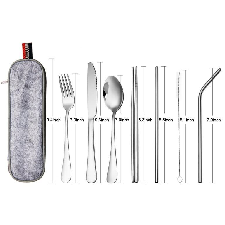 OBR KING Travel Silverware Set with Case, 8pcs Stainless Steel Camping  Flatware Including Fork Knife Spoon and Straws, Portable Cutlery Set for