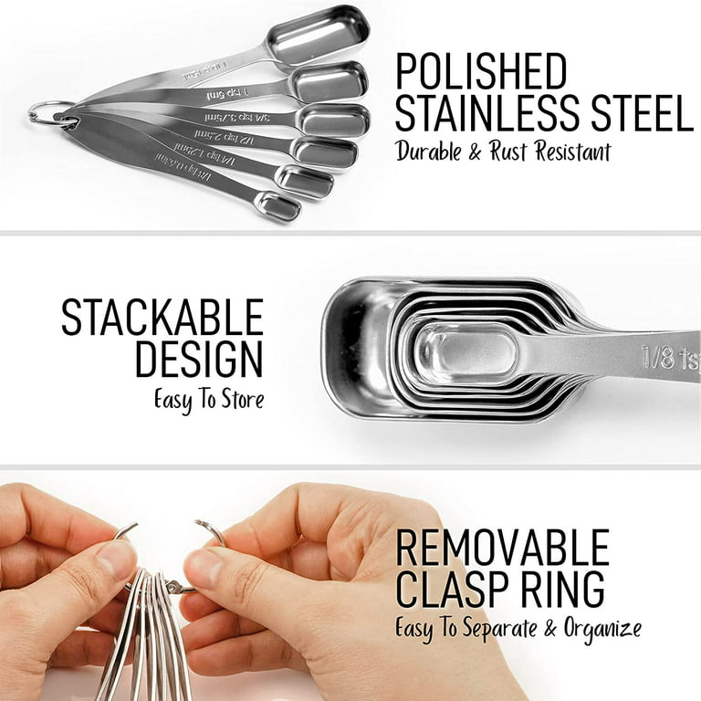 Measuring Spoons - Narrow Stainless Steel Set of 6 (Retail