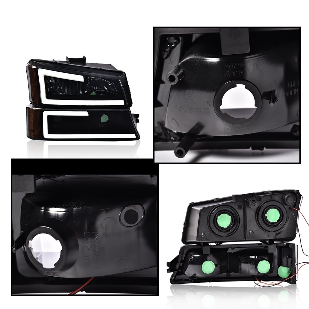 CROSSDESIGN LED DRL Headlights Projector Headlamps Fit for Chevy Silverado/Avalanche 2003-2006