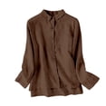 thumbnail image 4 of Chuancc Womens Button Down Shirts Cotton Linen Long Sleeve Dress Shirts Casual Summer Tops Work Blouses Coffee M, 4 of 4