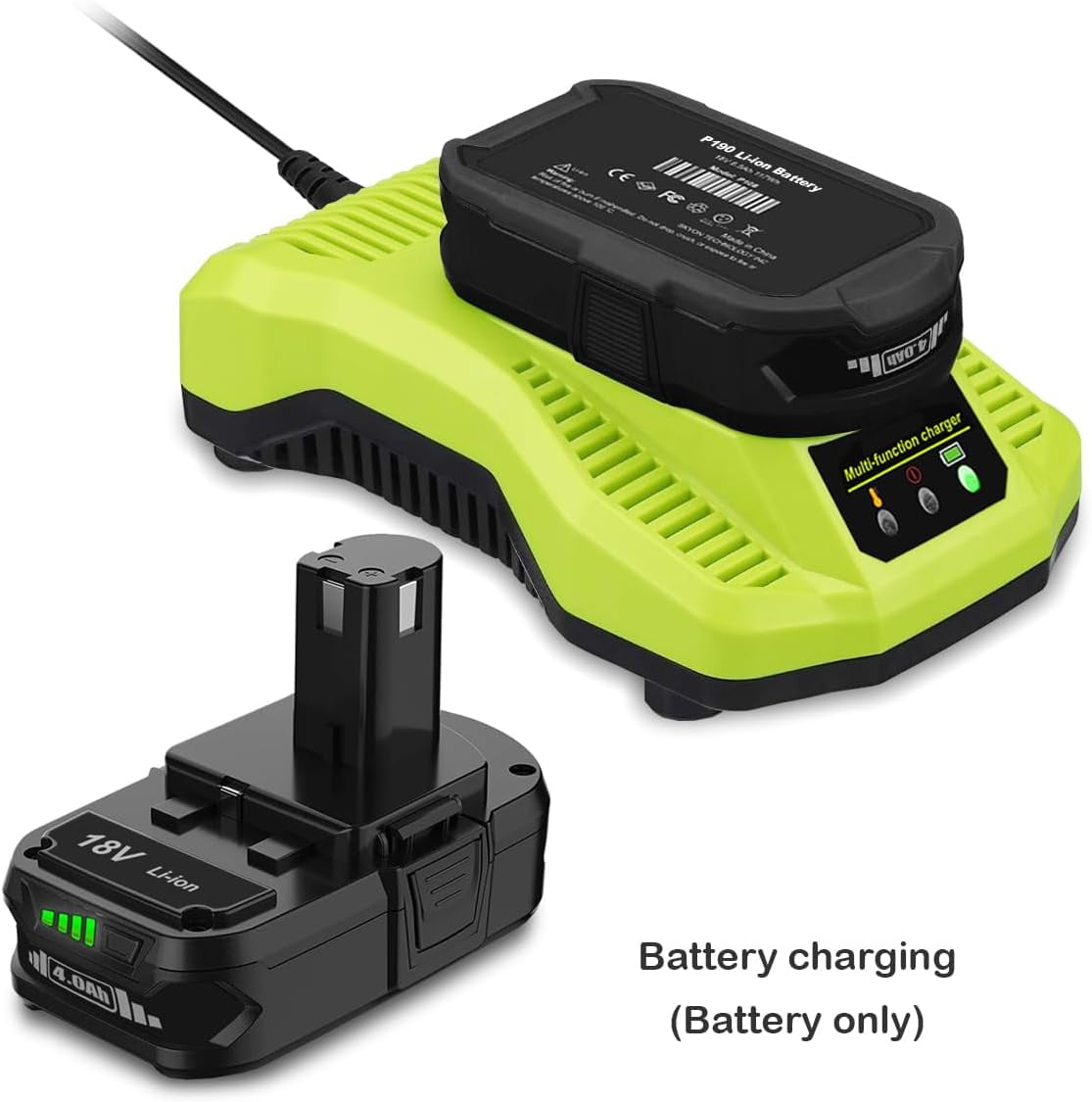 2 Pack 18V 4.0Ah Compact Battery for Ryobi 18V Battery 4Ah 3Ah 2Ah 1.5Ah P191 P190 P161 PBP003 PBP006 P189 PBP002 18 Volts ONE+ Plus Lithium Ion Battery
