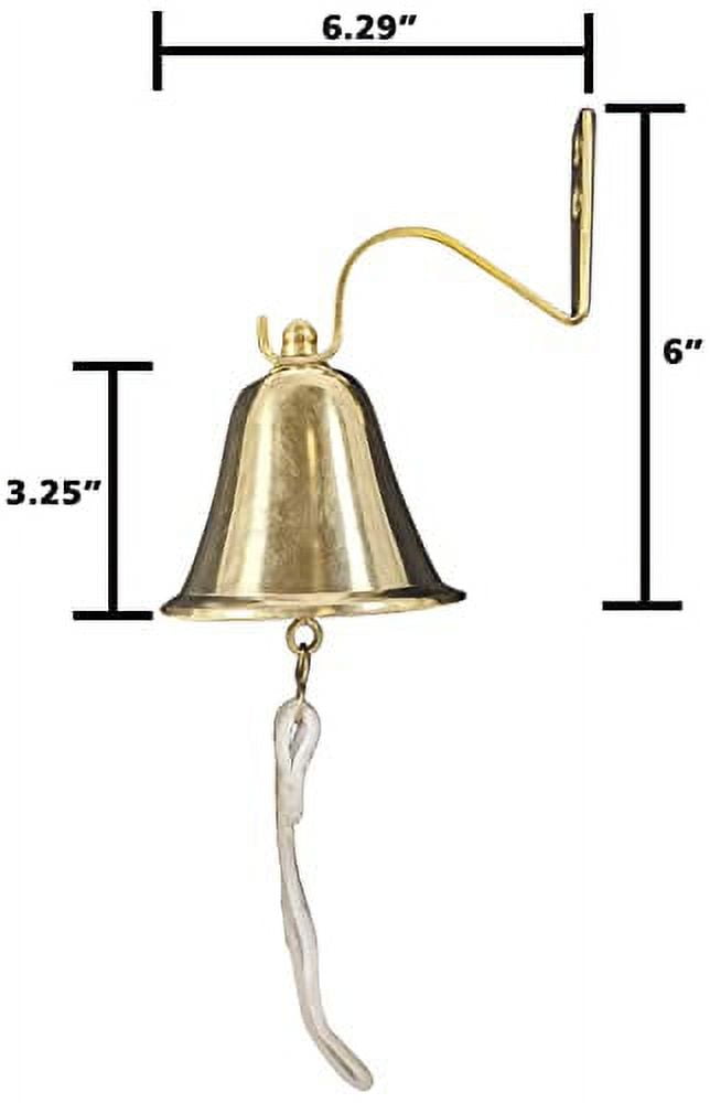 4 Inch Solid Brass Hanging Wall Bell with Rope for Ringing - Fully Functional Nautical Decoration, Wall Mountable, Loud Ring, Gold Color