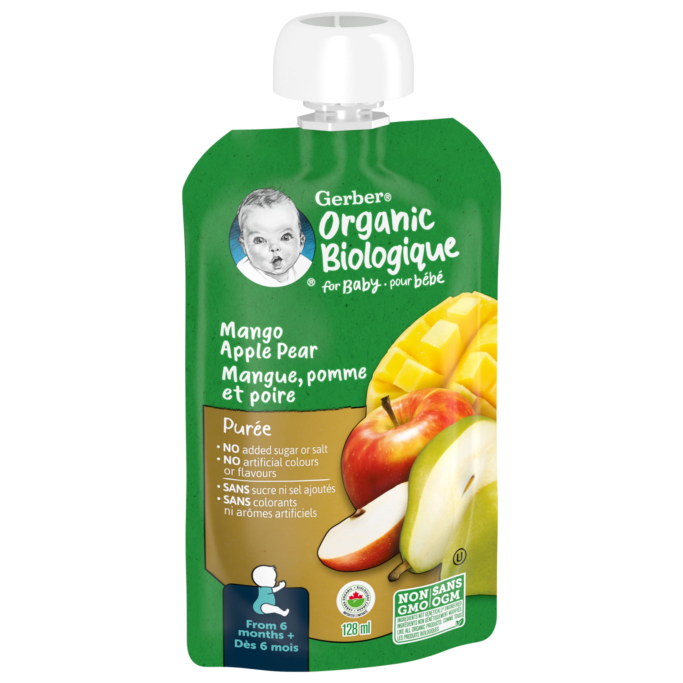 GERBER Organic Purée, Mango Apple Pear, Baby Food, 128 mL