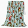 thumbnail image 2 of Cheerful Christmas Icons Blue Festive Holiday Pattern, Festive Holiday Scene, Warm Flannel Blanket for Living Room and Reading Nook, Art Lovers Christmas Gift, Festive Home Decor, 2 of 9