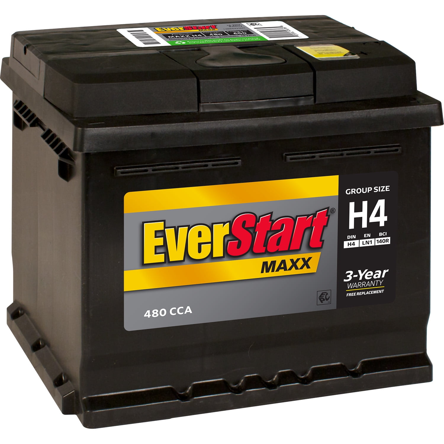 EverStart Maxx Lead Acid Automotive Battery, Group Size H4 / 140R, 12 V, 480 CCA, 55 min RC