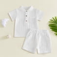 thumbnail image 2 of Toddler boys and girls clothes summer outfits embroidery smocked short sleeve shirt t-shirt + gingham shorts 1T 2T 3T 4T White 6-12 Months, 2 of 3