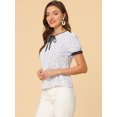 thumbnail image 4 of Blusa floral de manga corta Allegra K con cuello anudado para mujer blanco XS, 4 of 6