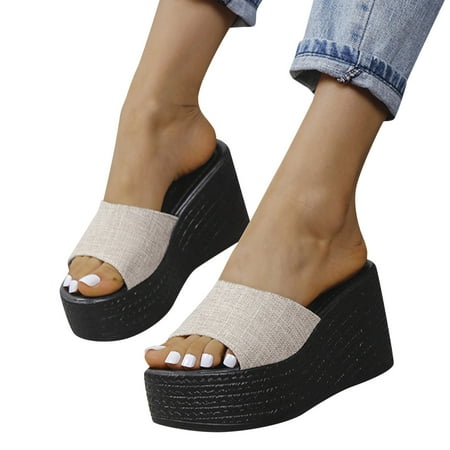 

ZIZOCWA Sandals Summer 2023 New Women Slippers Thick Wedges Platform Beach Flip Flops Trend High Heels Ladies Shoes Thick Slides Mujer Beige Size9