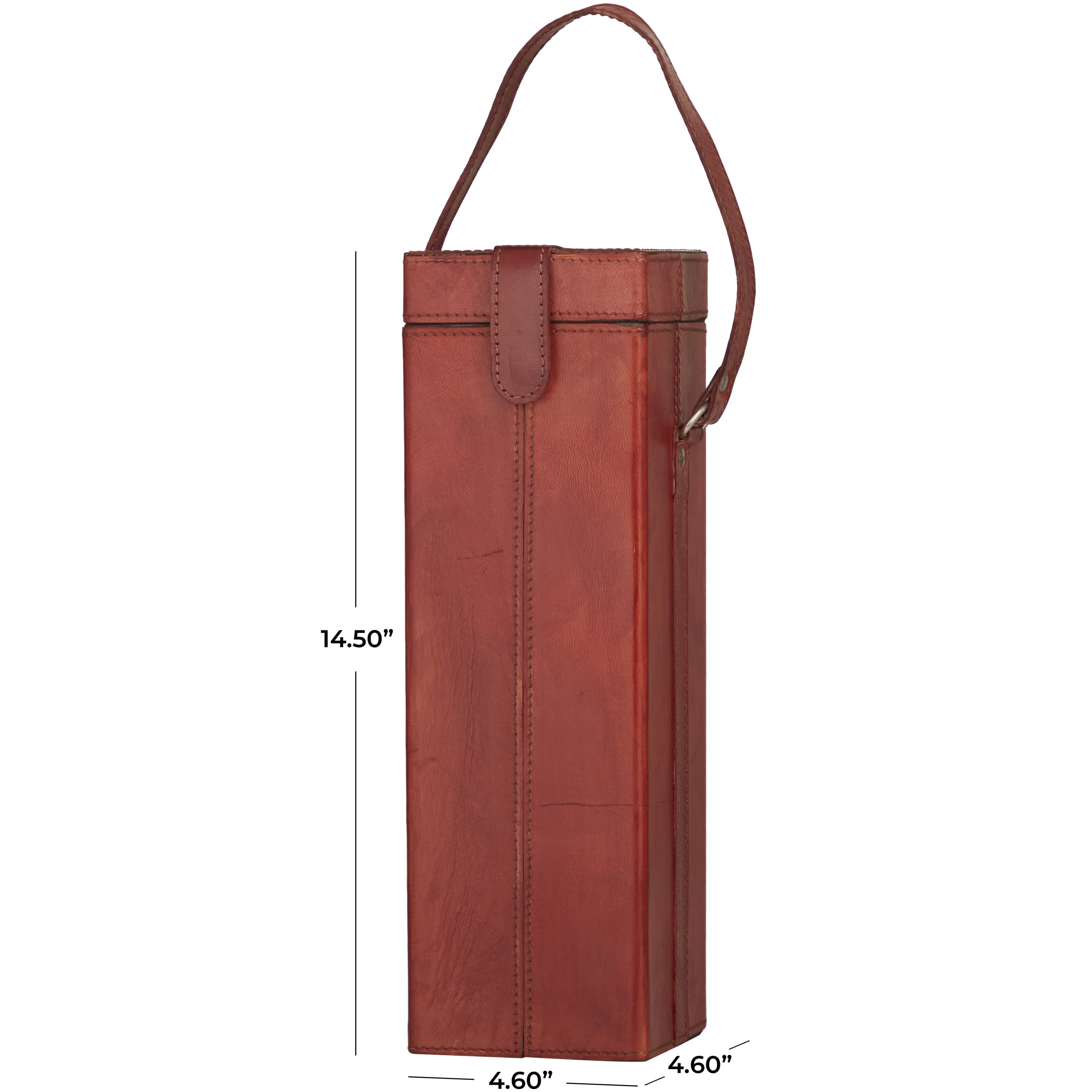 DecMode 5" x 15" Red Leather Single Bottle Wine Holder with Carrying Handle, 1-Piece