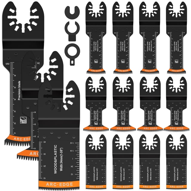 15Pcs Oscillating Saw Blades Set Multipurpose Extra-Long Japanese Precision Teeth Saw Blade Curved-Edge Bi-Metal Multitool Blades High-Carbon Steel Oscillating Tool Cutting Blade