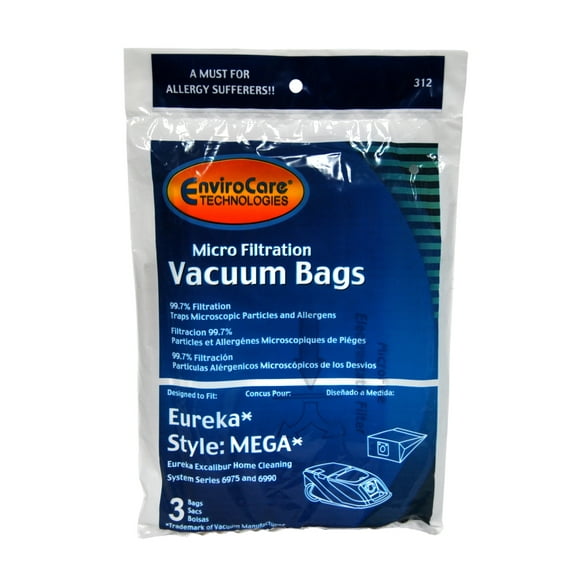 3 bags (1Pkg) Eureka MEGA #58624 (58624A)Cannister Vacuum Cleaner Allergen Style Bags Model Excalibur Powerteam 6975 and 6990