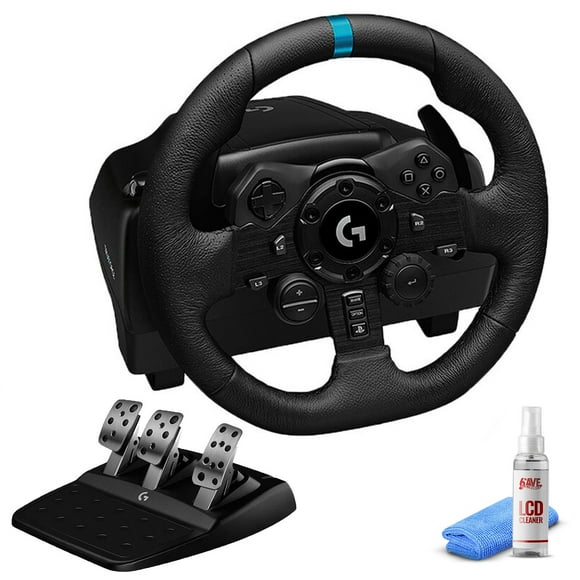 Logitech G923 Racing Wheel and Pedals for PS 5, PS4 and PC featuring TRUEFORCE up to 1000 Hz Force Feedback, Responsive Pedal, Dual Clutch Launch Control with 6Ave Cleaning Kit
