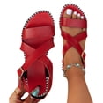 thumbnail image 1 of Mefallenssiah Summer Flat Bottomed Round toe Solid Color Straight Line Buckle Wearing Beach/Roman Sandals Outside, 1 of 4