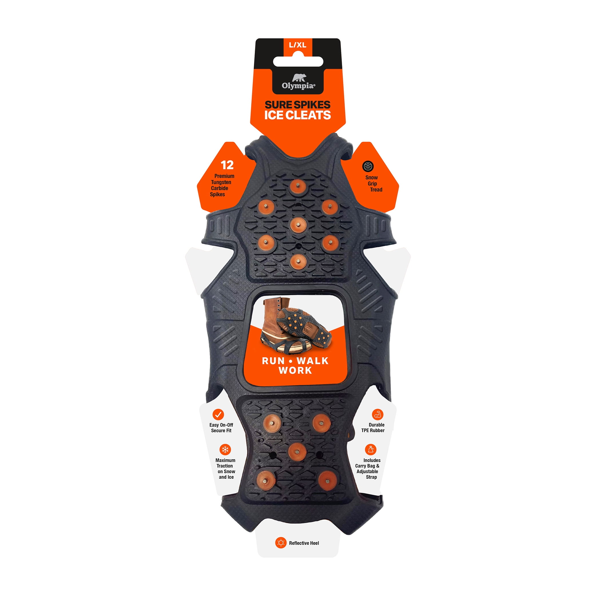 Olympia SureSpikes Ice Cleats with Straps & Carry Bag, L/XL