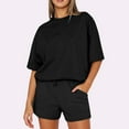 thumbnail image 2 of LNGOOR Ensembles Décontractés 2 Pcs pour Femmes, Hauts à Col Ras du Cou à Manches Courtes et Shorts à Cordon, Ensembles de Sport Survêtements avec Poches, 2 of 9