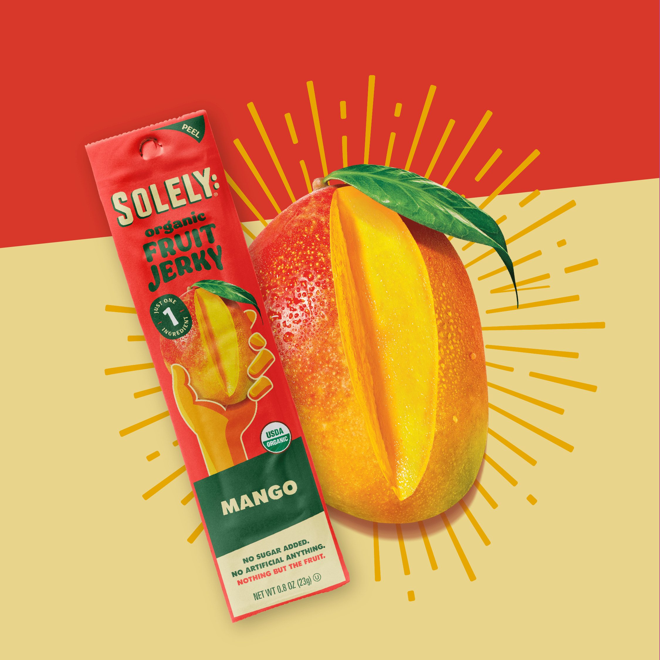 (4 pack) Solely Organic Mango Fruit Snack Jerky, Made with Real Fruit, 0.8 oz