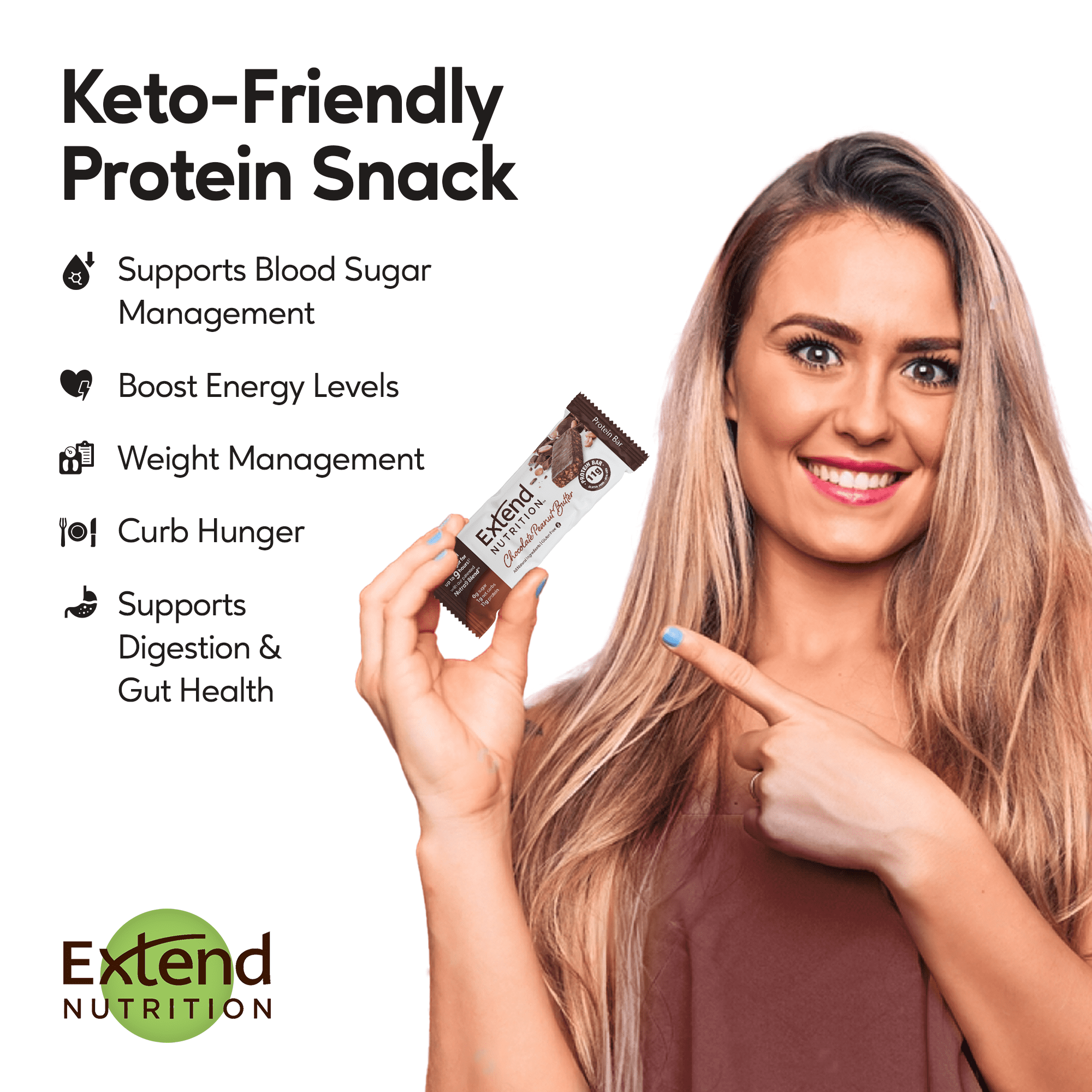 Extend Bar Protein Bars, Sugar Free, Low Carb, Keto, Chocolate Peanut Butter, 12 Ct