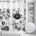 thumbnail image 4 of No Hook Shower Curtain with Built-in Rings - Vintage Black Floral Washable Waterproof Fabric Bathroom Curtains for Hotel,Rentals, 66 X 72 Inch Long , Abstract Flower Blooms, 4 of 9