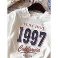 thumbnail image 3 of 1pc 1997 California Vitality Printed T-Shirt, Cotton Crew Neck Casual Tee, Medium Stretch Knit Fabric, Spring/Summer Fashion Top, 3 of 6