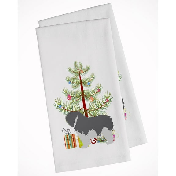 Polish Lowland Sheepdog Dog Merry Christmas Tree White Kitchen Towel Set of 2 Dish Towels