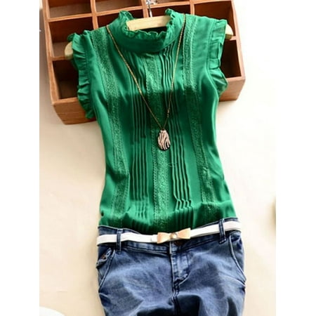 Dot Ruffle Tank Maraso Women Summer Solid Color Vintage Ruffle Sleeveless Tank Tops Chiffon T-Shirt Vest ()