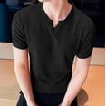 thumbnail image 2 of Camisas de Verano Casuales de Manga Corta de los Hombres Color Sólido V-Cuello Blusa de Fitness, 75% Poliéster 20% Rayón 5% Spandex, 2 of 6