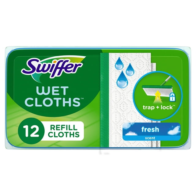 Swiffer Sweep + Mop, Wet Pads Refill, Floor Cleaner, Cleaning Cloths, Fresh, 12 Count