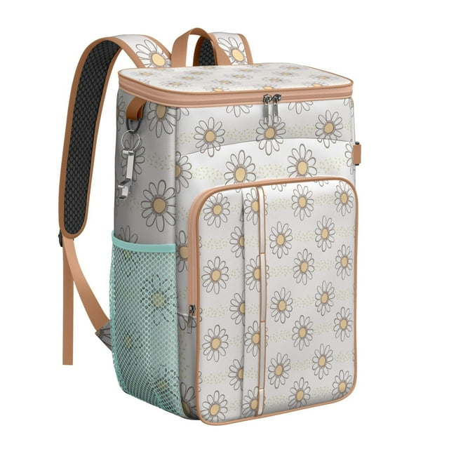 Daisy Bloom Pattern Cooler Backpack - 20L Insulated Picnic Backpack with Tablet Compartment for Convenience