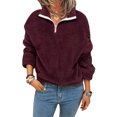 thumbnail image 1 of LUXUR Chandail pour Femmes à Manches Longues, Chandail en Molleton à Fermeture Éclair devant, T-shirt Décontracté en Sherpa, Chandail à Col à Revers en Molleton Duveteux, Chandails en Molleton Rouges G, 1 of 2