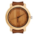 thumbnail image 2 of Reloj de pulsera de madera analógico con movimiento de cuarzo de bambú con correa de cuero genuino informal hecho a mano para hombre, 2 of 7