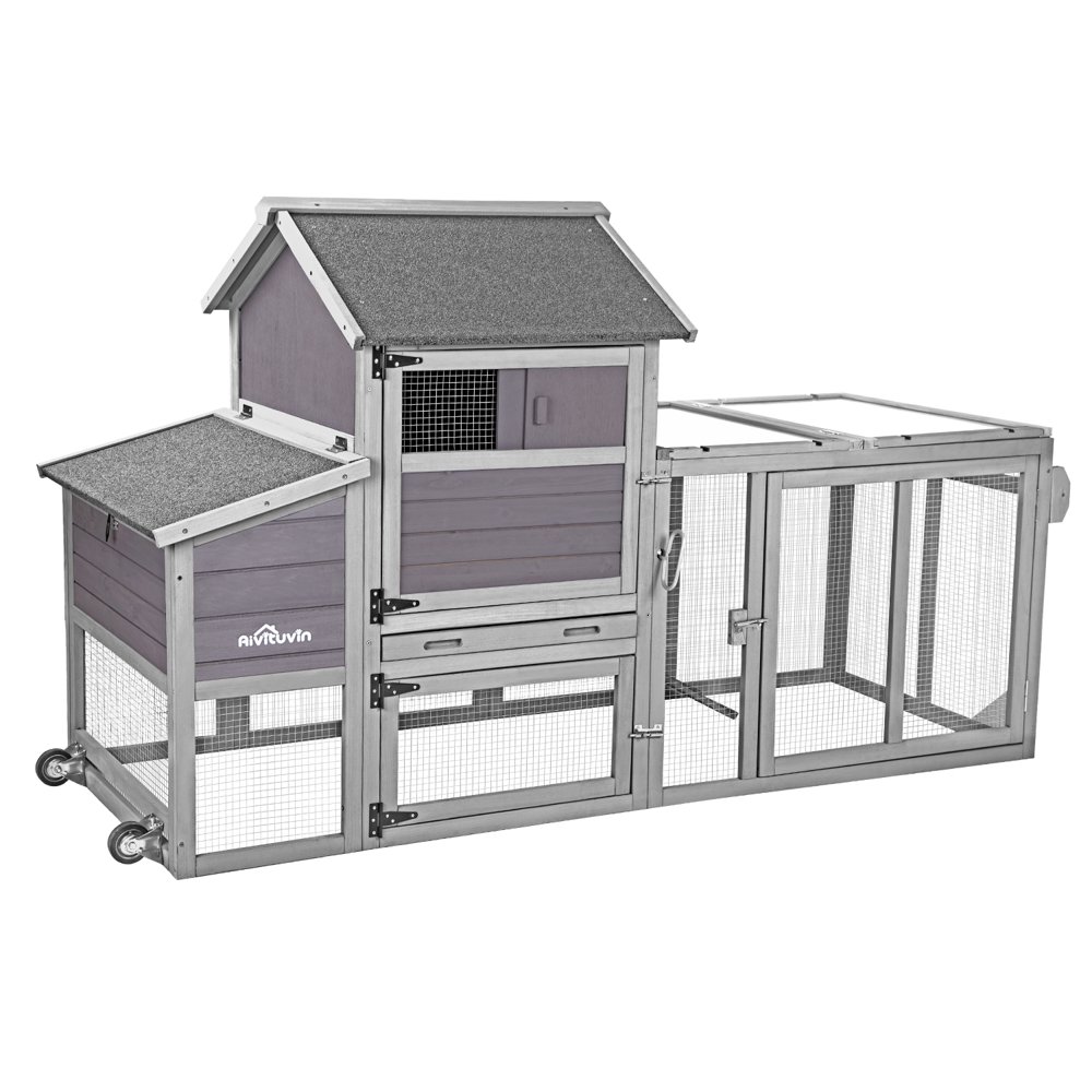 Aivituvin Wood Chicken Coop with Wheels Large Duck Cage Hen House for 4 Chickens