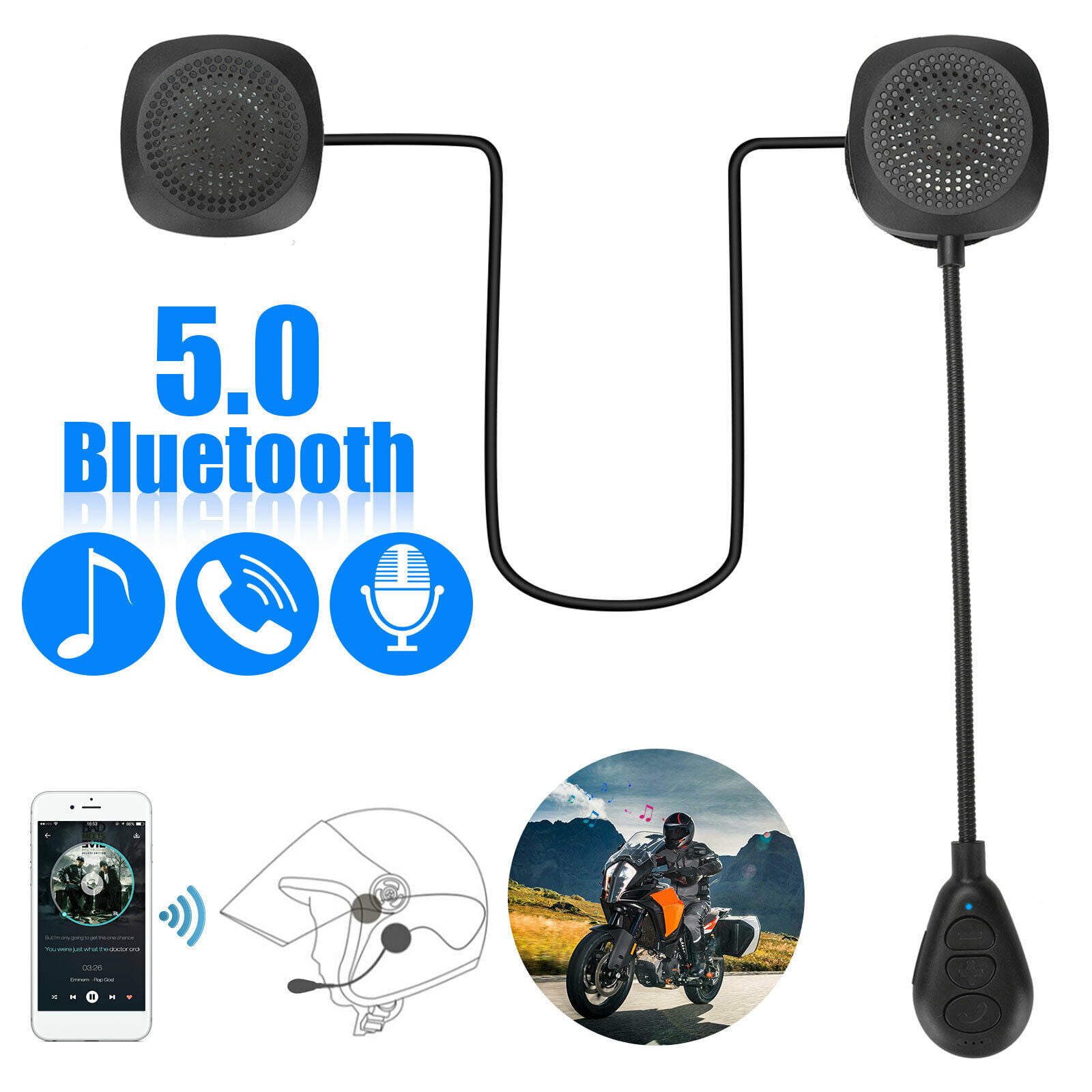 Motorcycle Helmet Headset,USB Wireless Bluetooth 5.0 Headphone Speaker